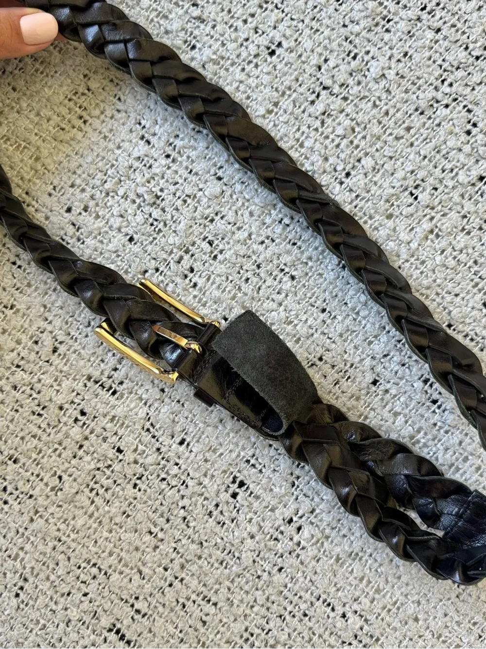 &Other Stories Black Braided Leather Belt Size S